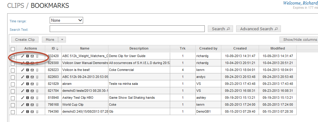 Figure: Actions Column